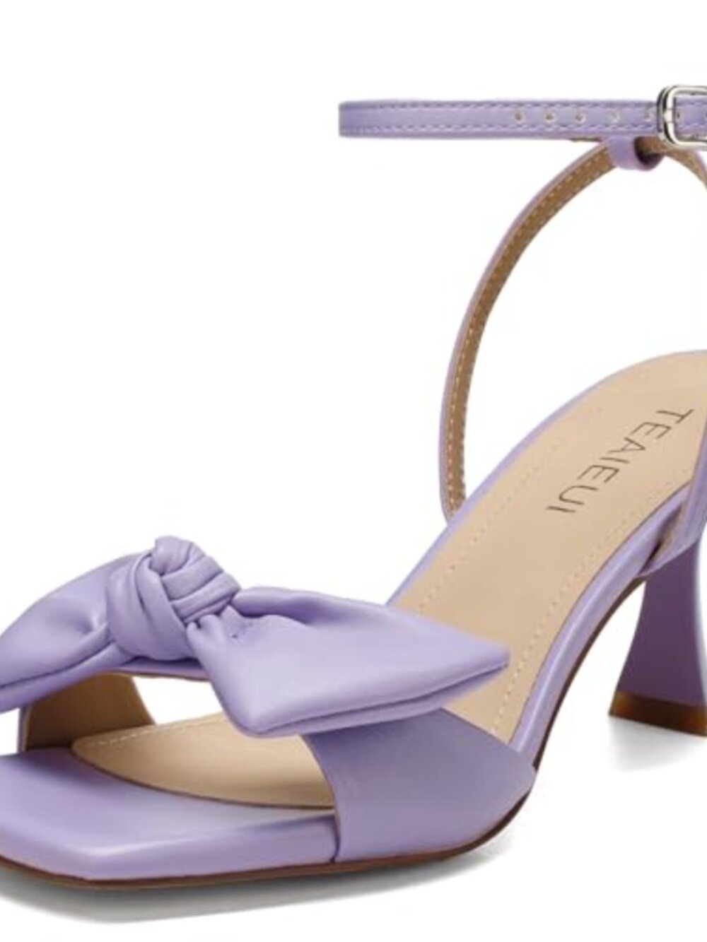 TEAIEUI Bow Kitten Heel Sandals 2.7 Inch Square Open Toe Ankle Buckle Dressy